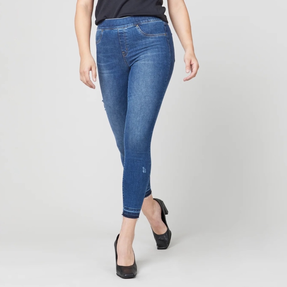 Spanx Distressed High-Rise Ankle Skinny Jeans - Size Small